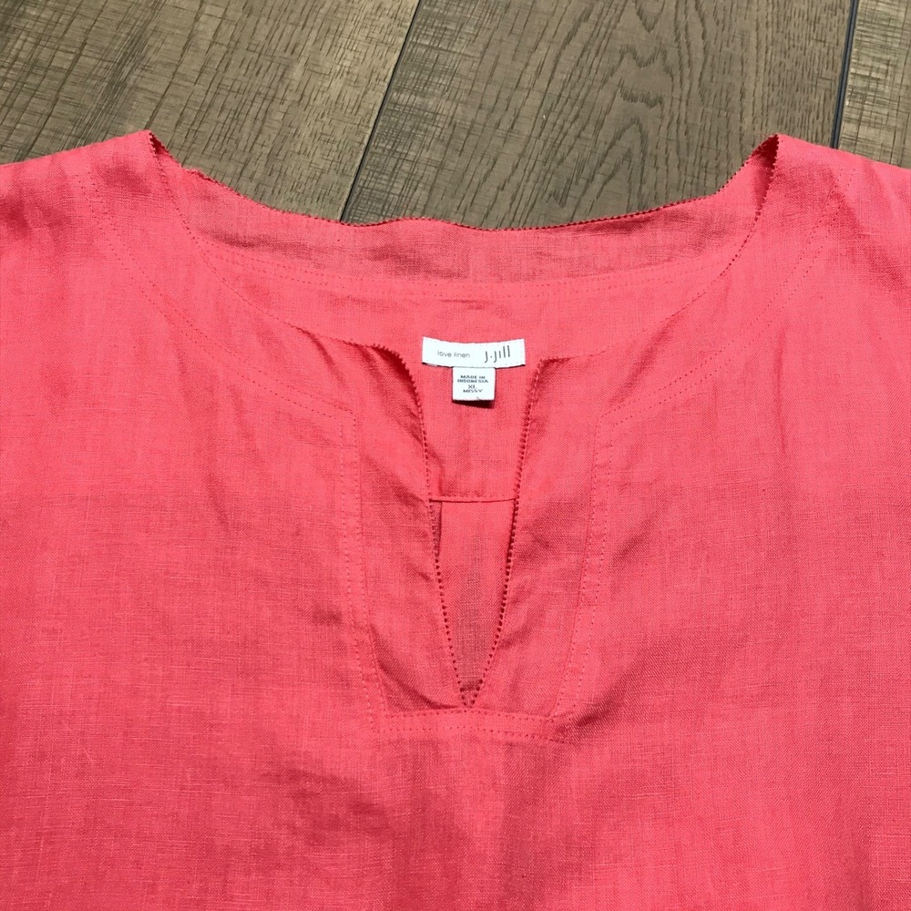 J. Jill Love Linen Shift Dress Womens Size XL Pink Short Sleeve V-Neck Summer - Picture 5 of 12